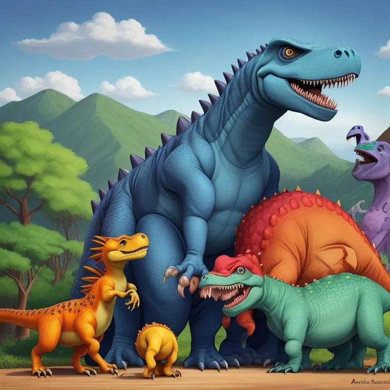 a group of dinosaurs standing in a forest