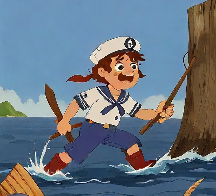 a cartoon of a man in a sailor's outfit on a boat