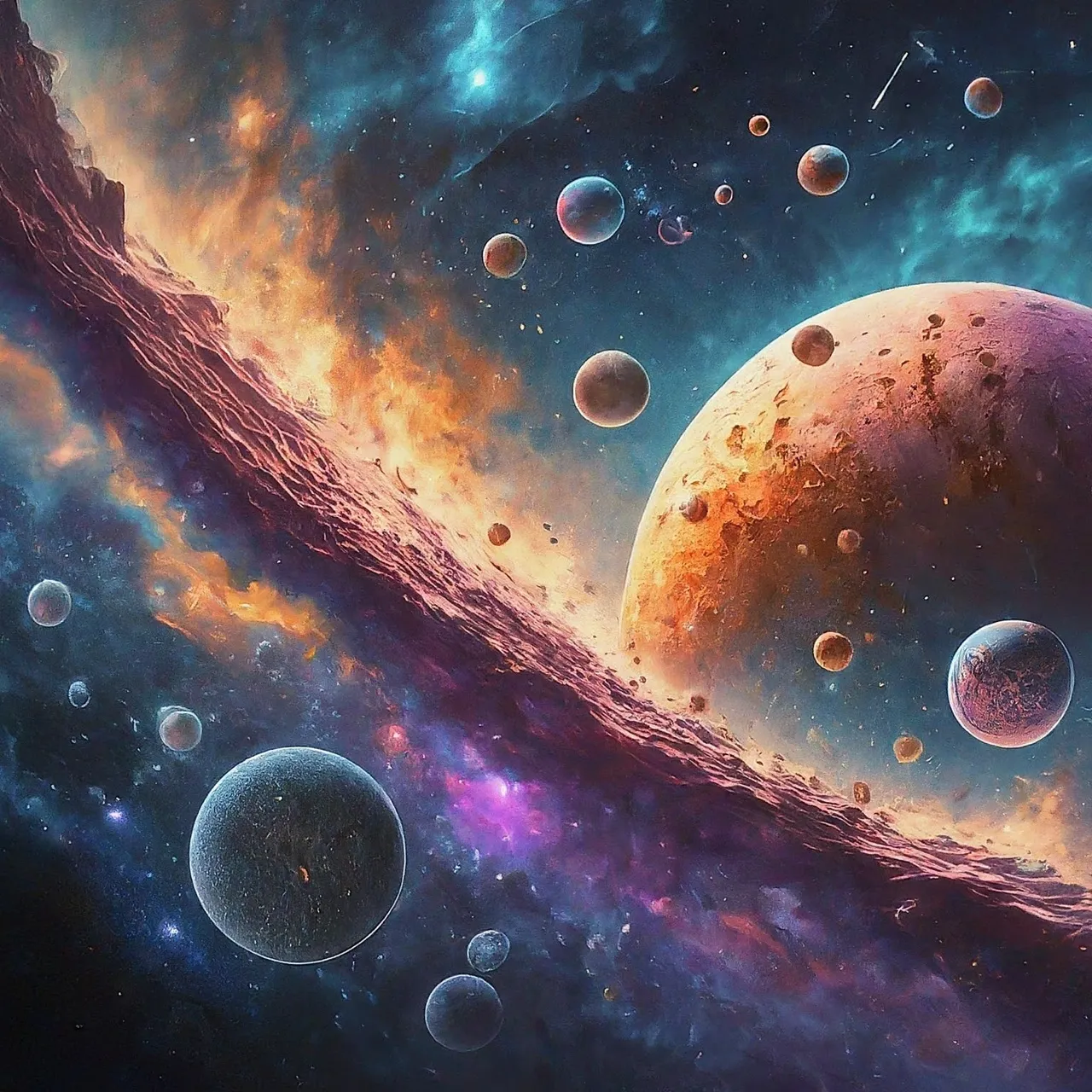 a space scene with planets and stars