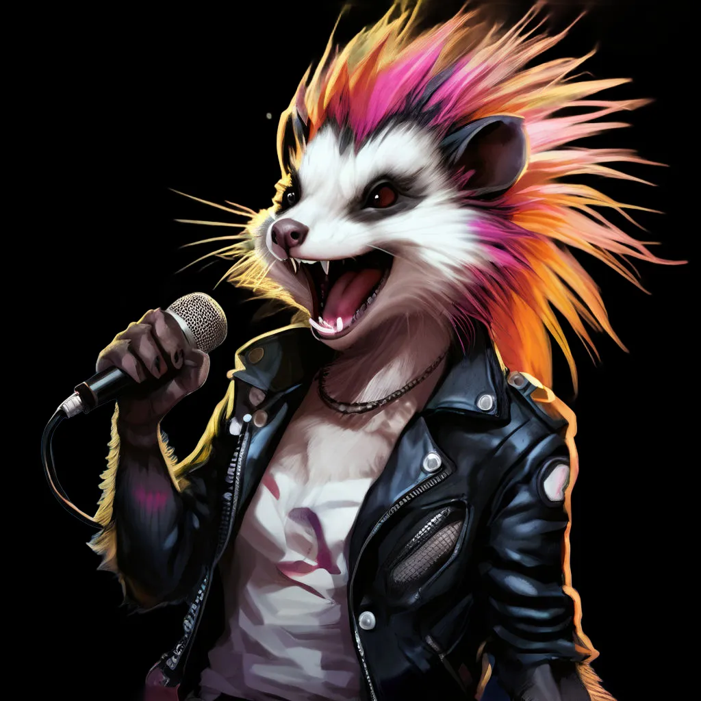 an animal wearing a leather jacket and holding a microphone