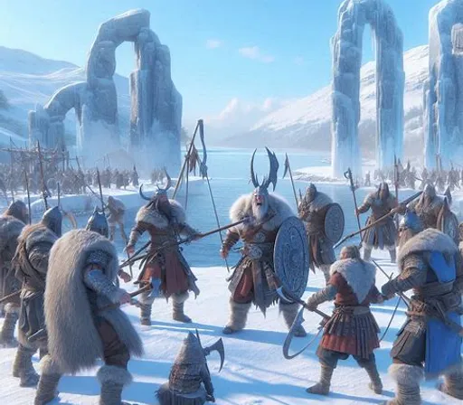 a group of people dressed in armor in the snow