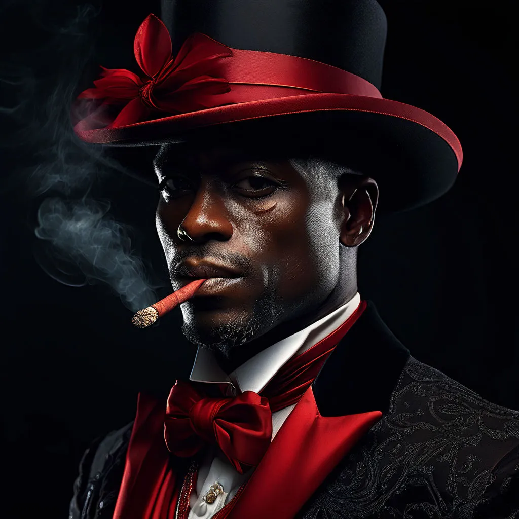 a man in a top hat with a cigarette in his mouth