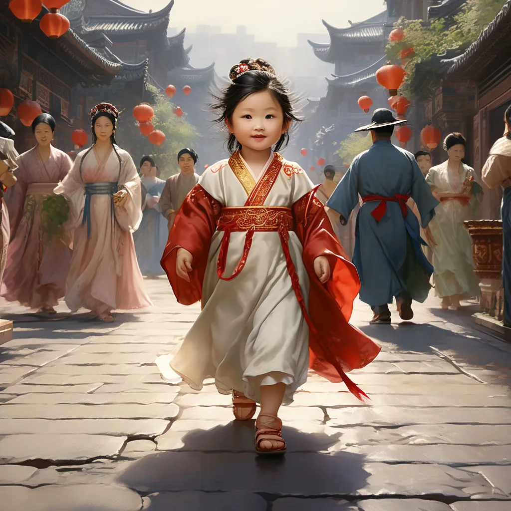 a little girl in a kimono walking down a street