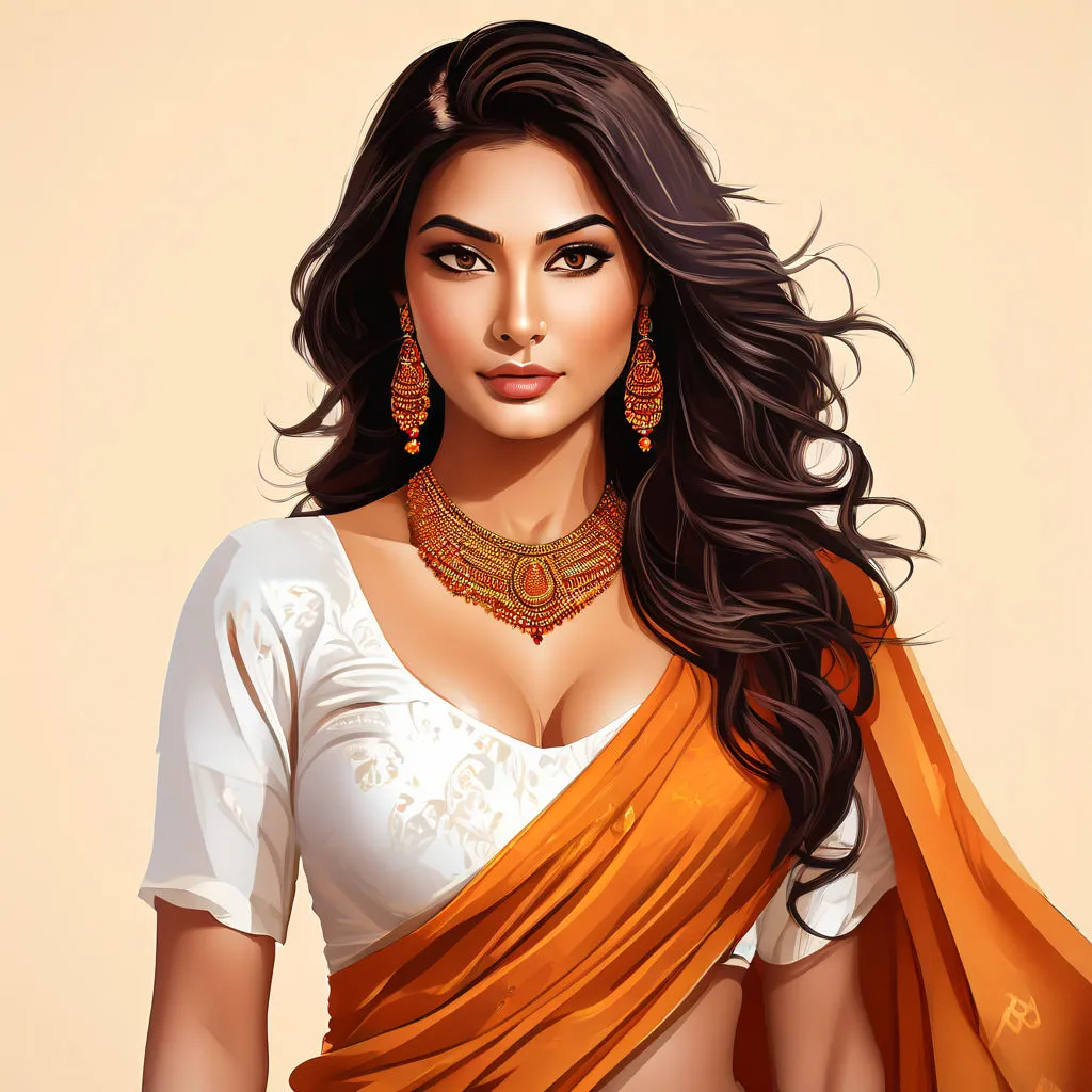 a painting of a woman wearing a sari