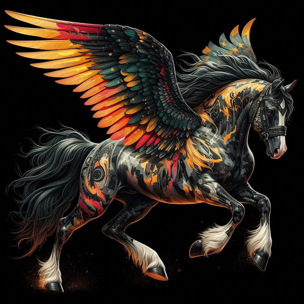 a painting of a horse with wings on its back