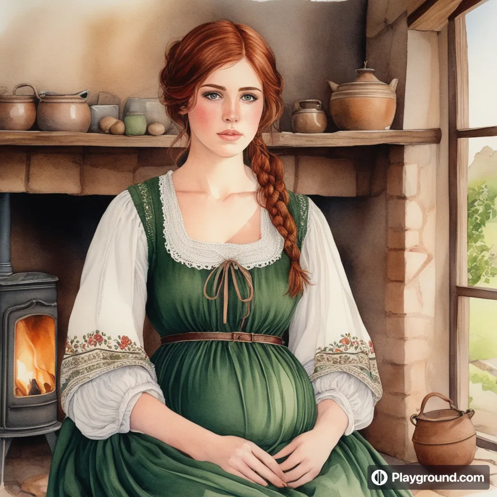 a painting of a woman in a green dress