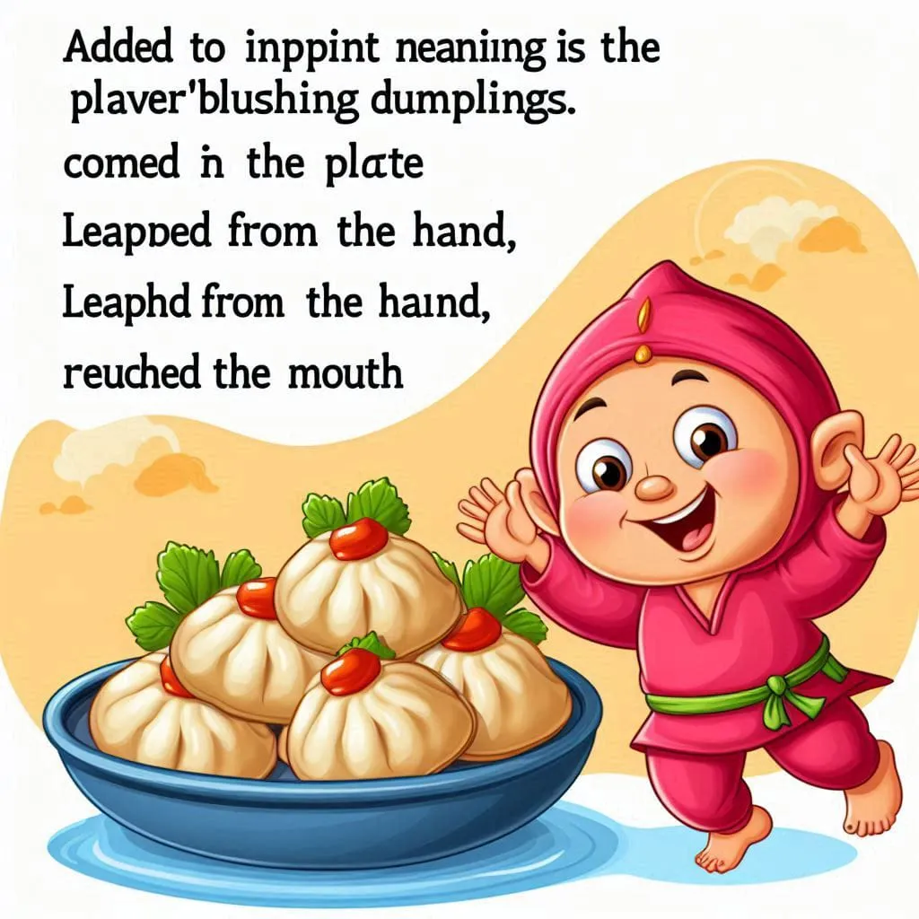 a cartoon of a baby in a pink outfit next to a bowl of dumplings