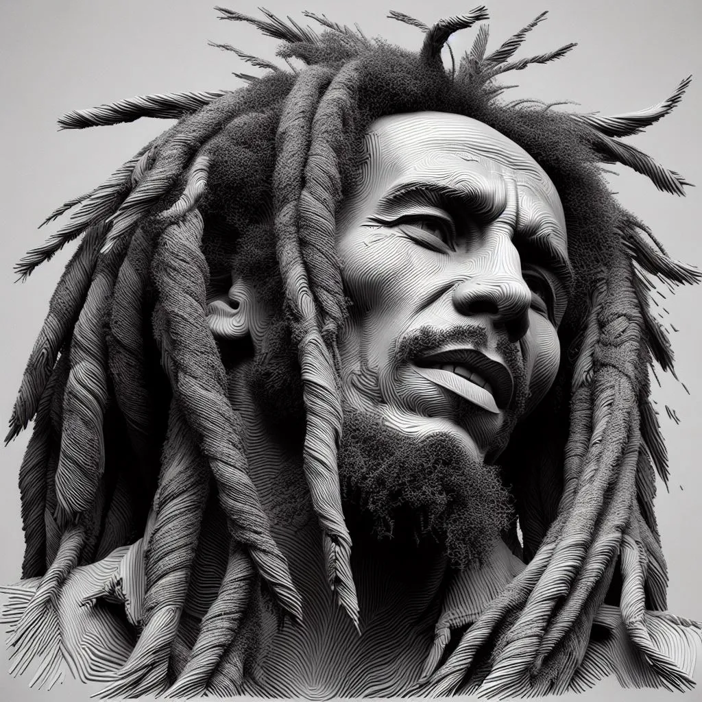 a black and white photo of a man with dreadlocks