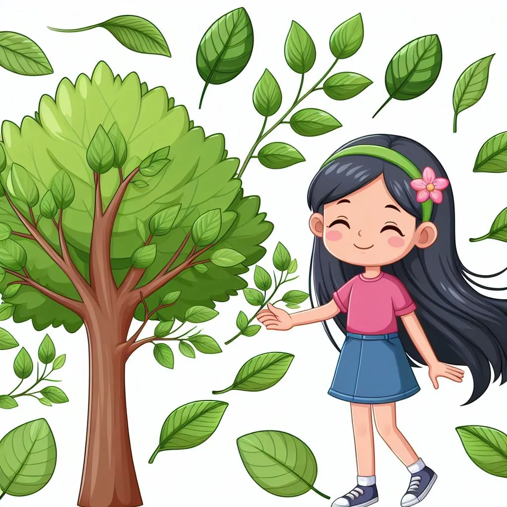 a girl standing in front of a tree