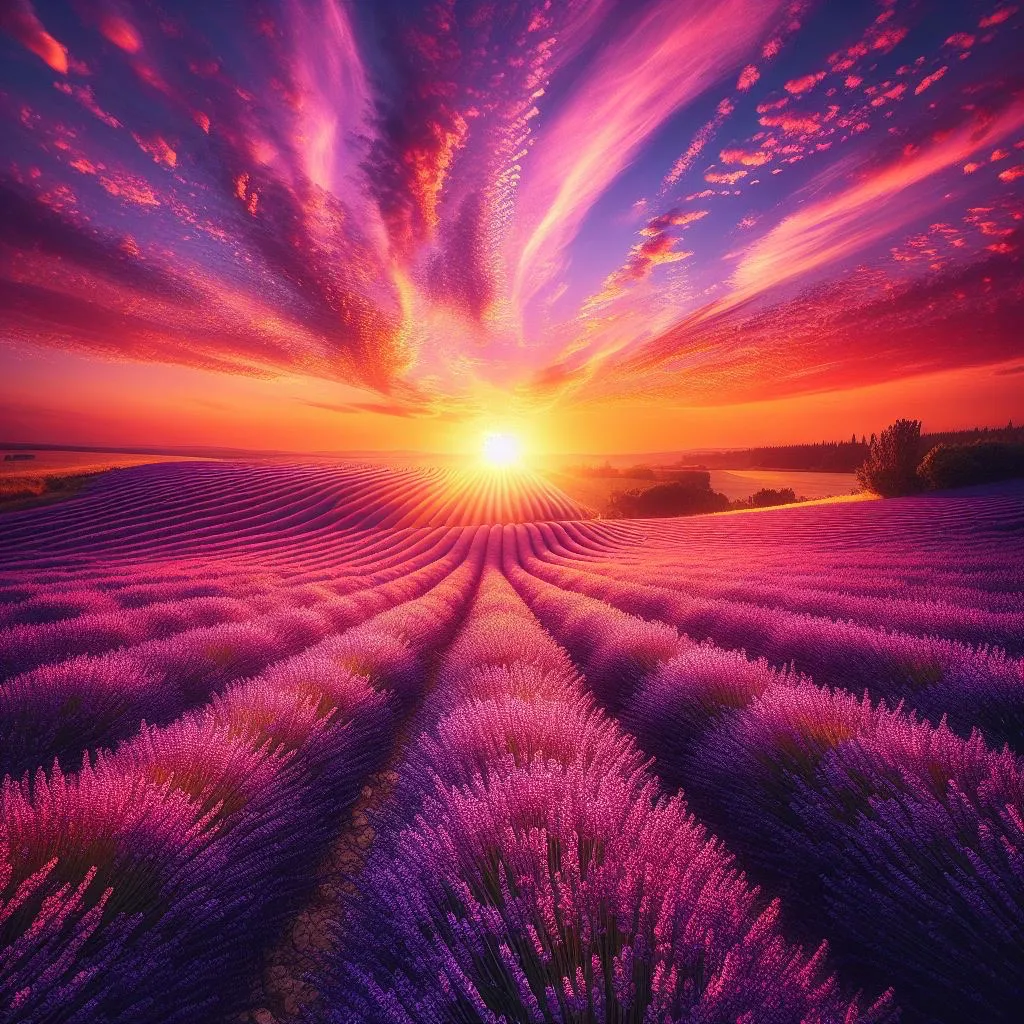 a beautiful sunset over a lavender field