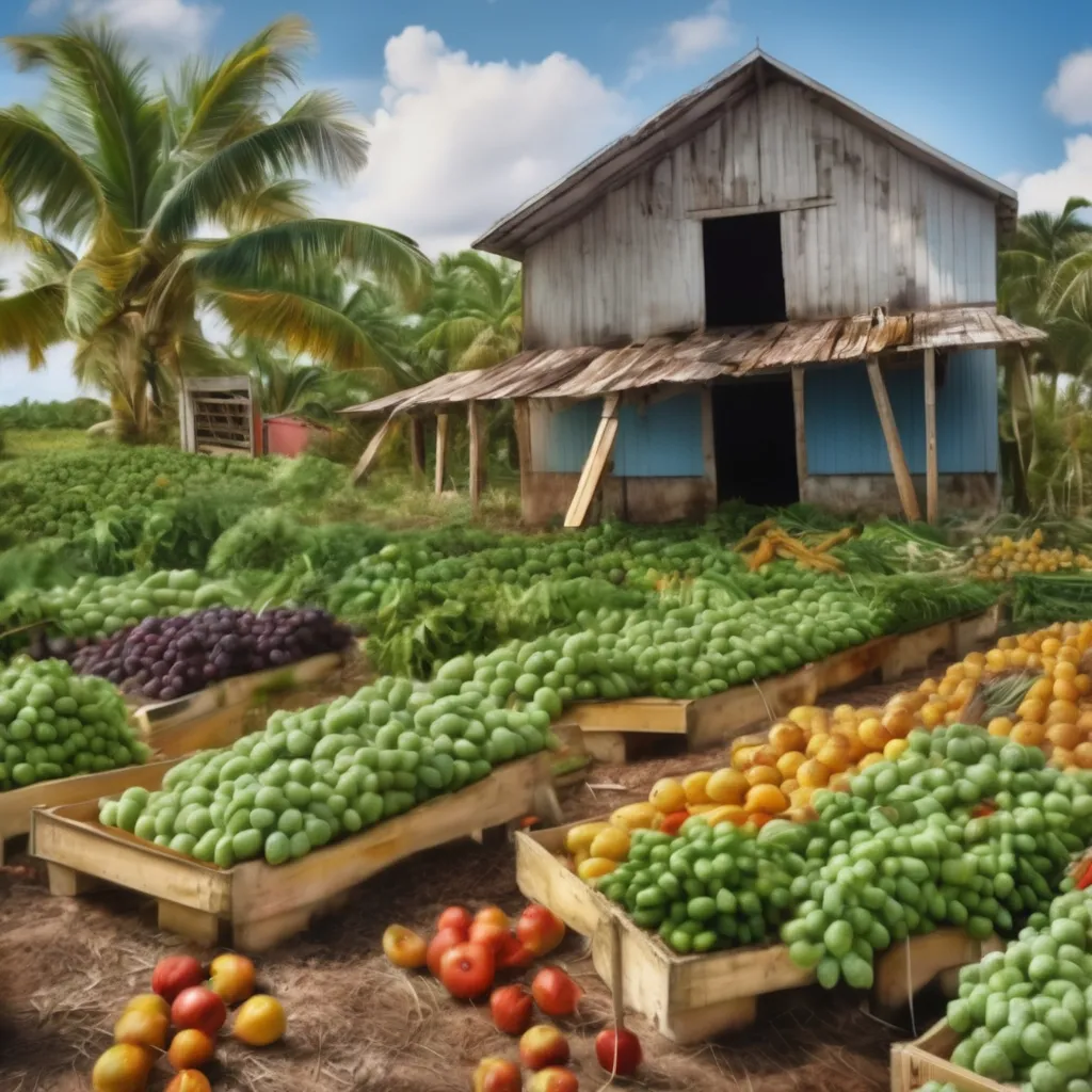 a painting of a farm filled with lots of produce