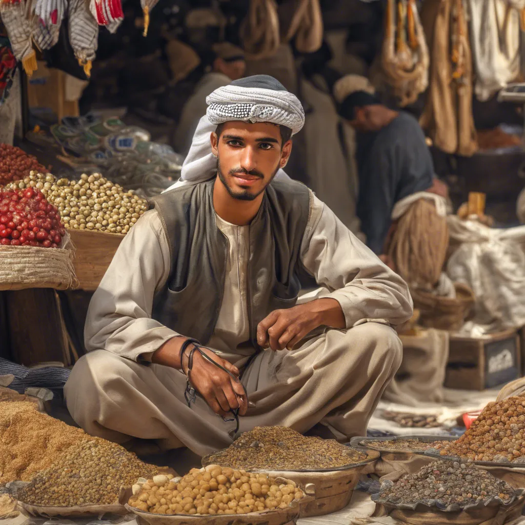 a man sitting on the ground in a market