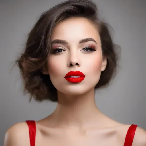 a woman with red lipstick on her lips