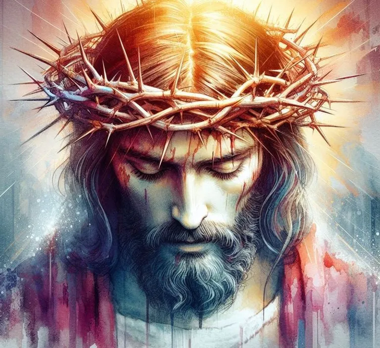 a painting of jesus wearing a crown of thorns