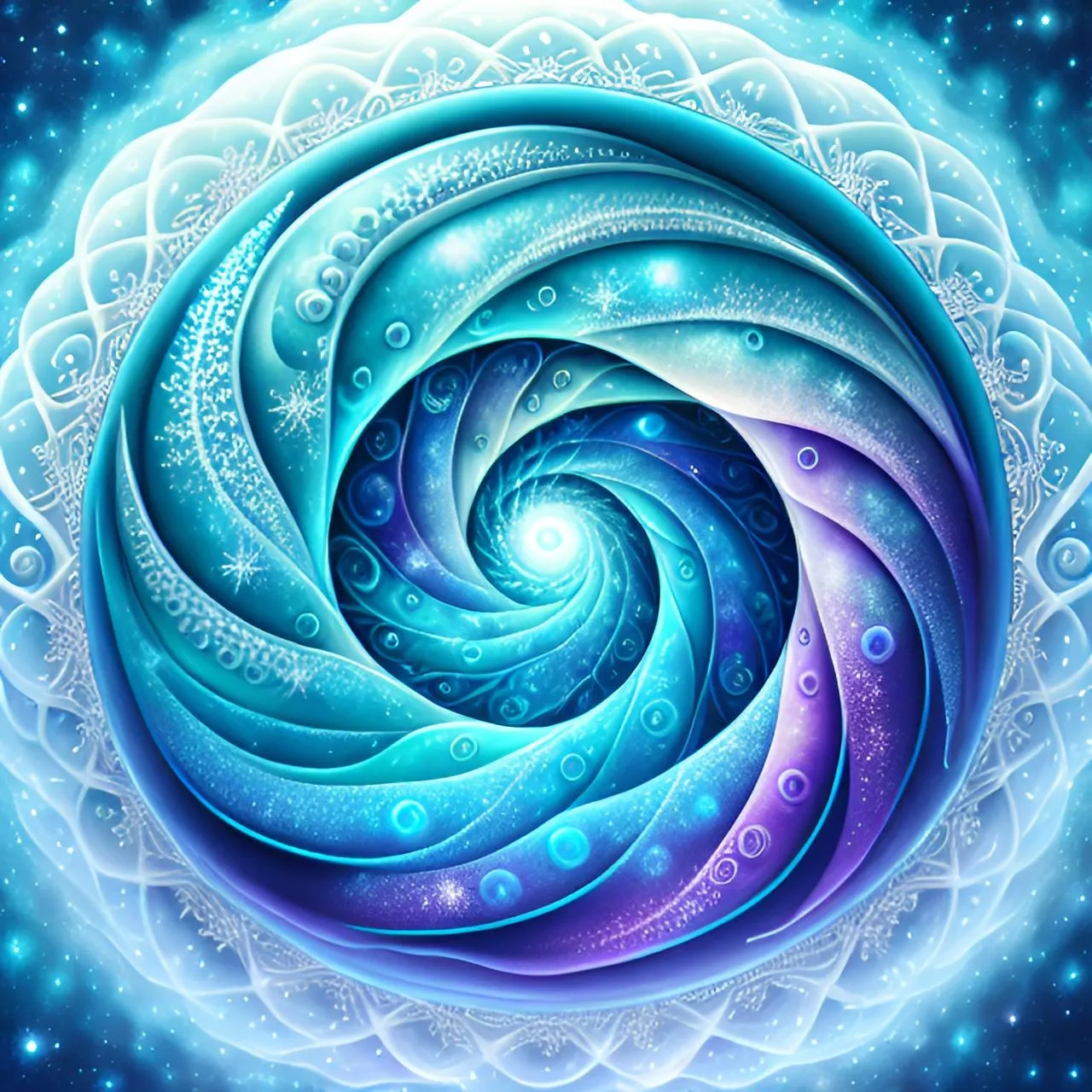 a blue and purple swirl with stars in the background