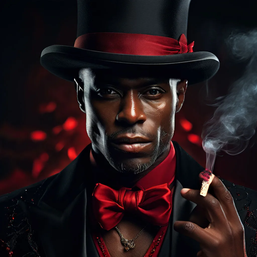 a man in a top hat holding a cigarette