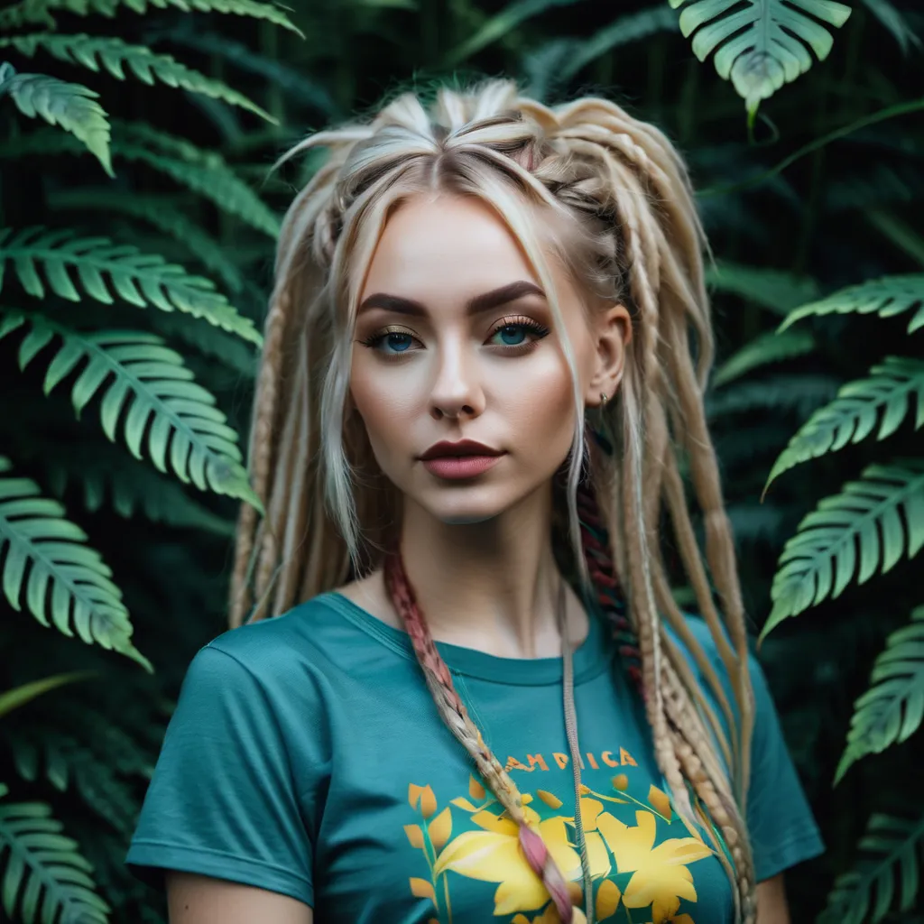 a woman with blonde dreadlocks and a green shirt