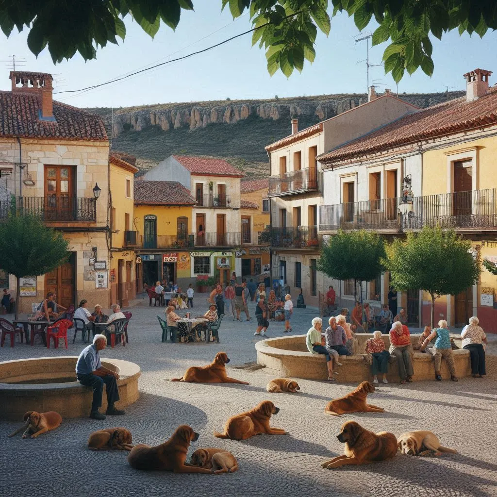 a group of dogs laying on the ground in a courtyard