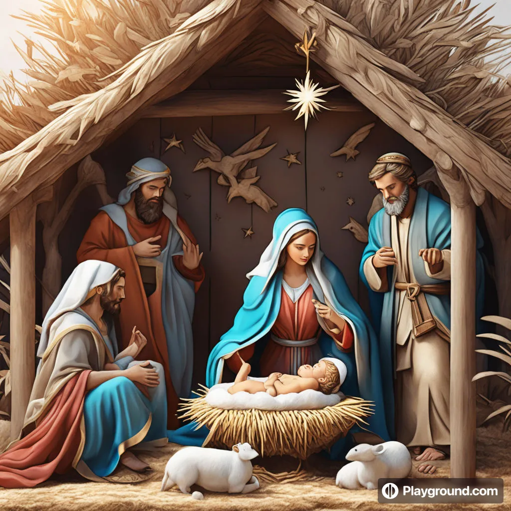 a nativity scene with three wise men and a baby jesus