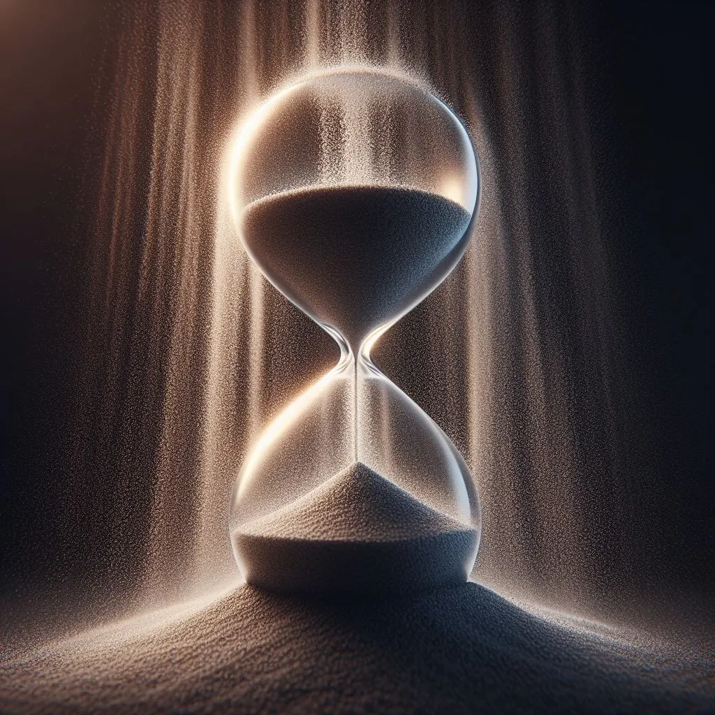 an hourglass in the middle of a dark room