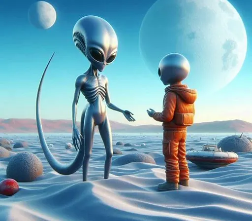 a couple of aliens standing next to each other