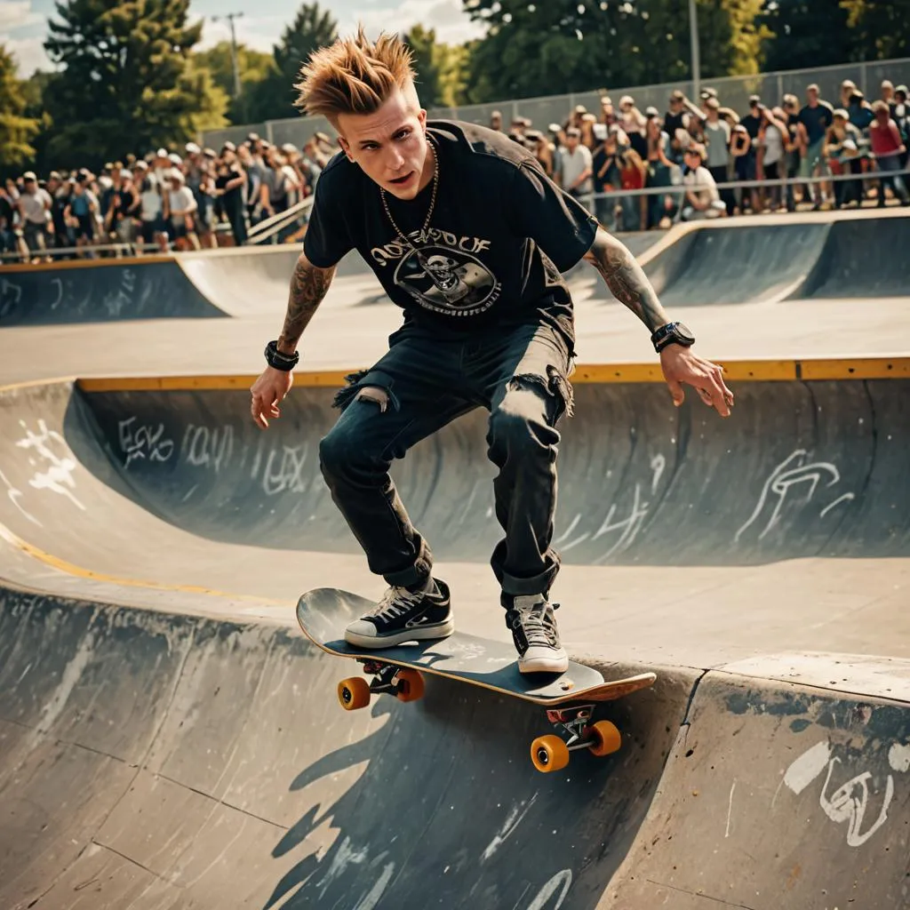 a man riding a skateboard up the side of a ramp