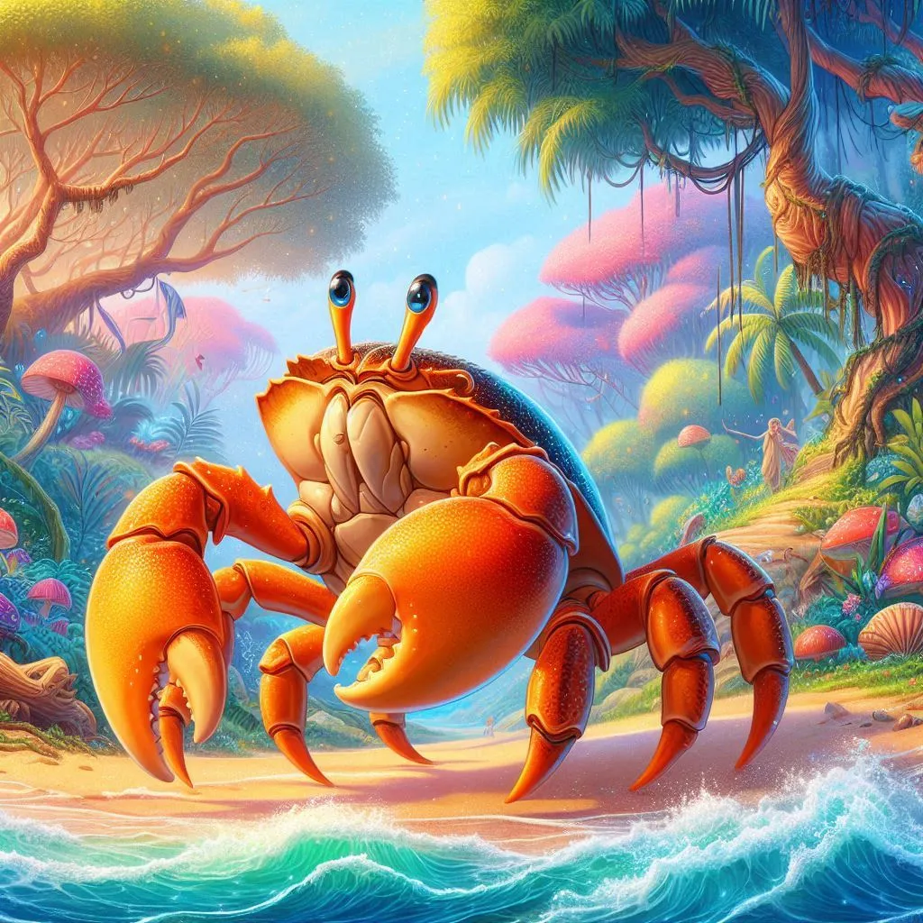 a painting of a crab on the beach