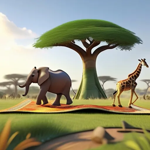 a giraffe and an elephant standing in front of a tree