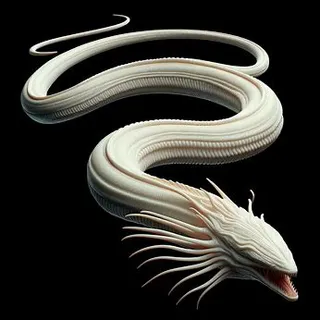 a white dragon with its mouth open on a black background Sinuous crawling movement 