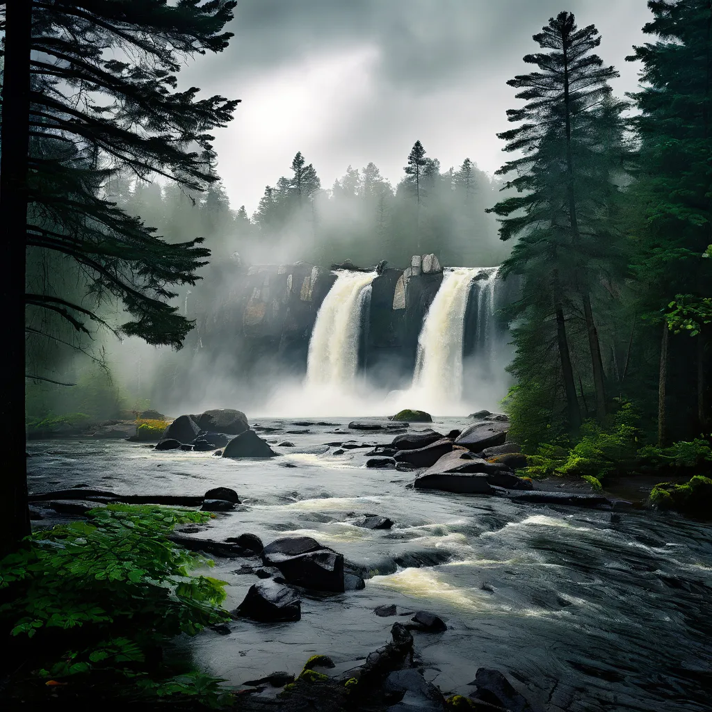 a waterfall in the middle of a forest