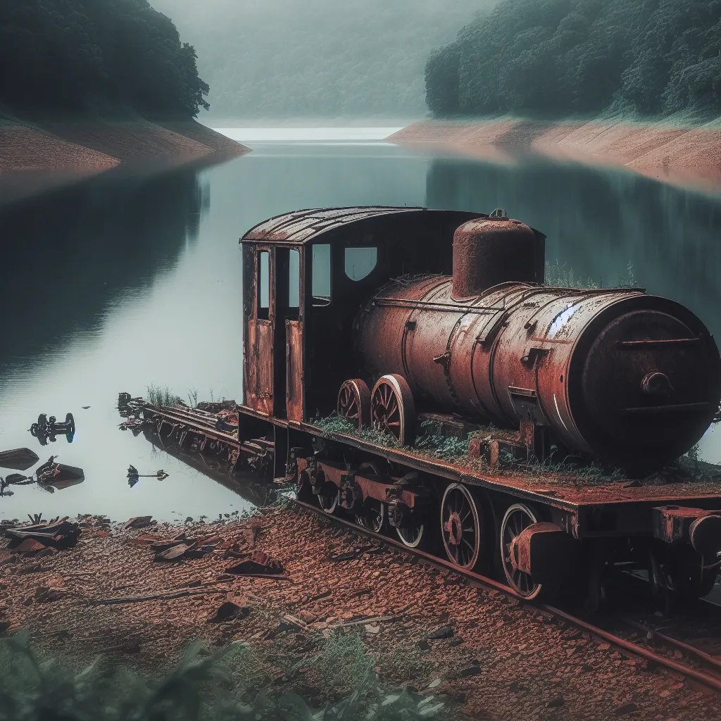 a train on a train track next to a body of water