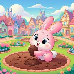 a cartoon bunny digging a hole in the ground