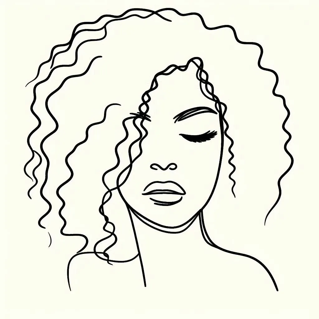 a black and white drawing of a woman's face