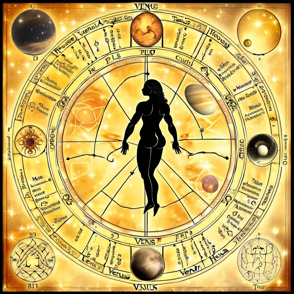 a zodiac sign with a woman surrounded by planets