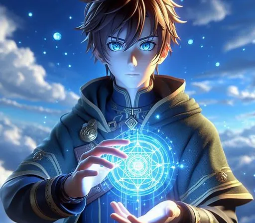 an anime character holding a crystal ball in his hands