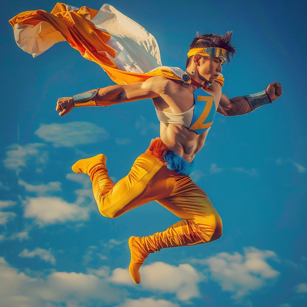 a man in a costume is flying through the air