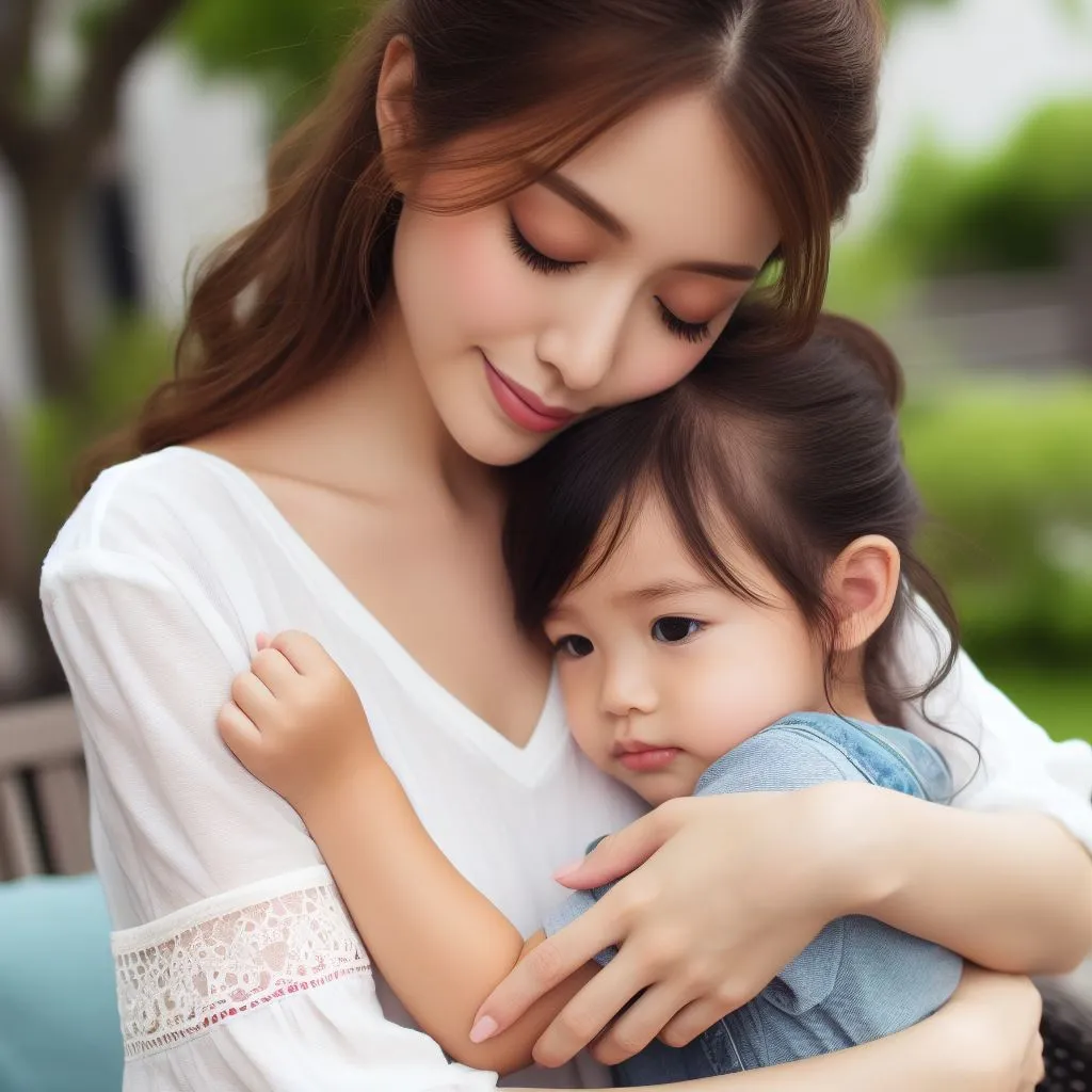 a woman holding a small child in her arms