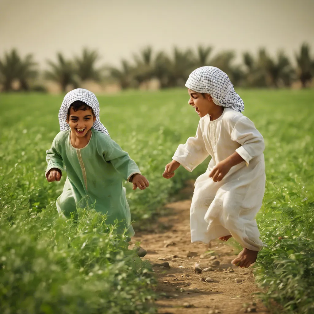 two children playing in a field of grass