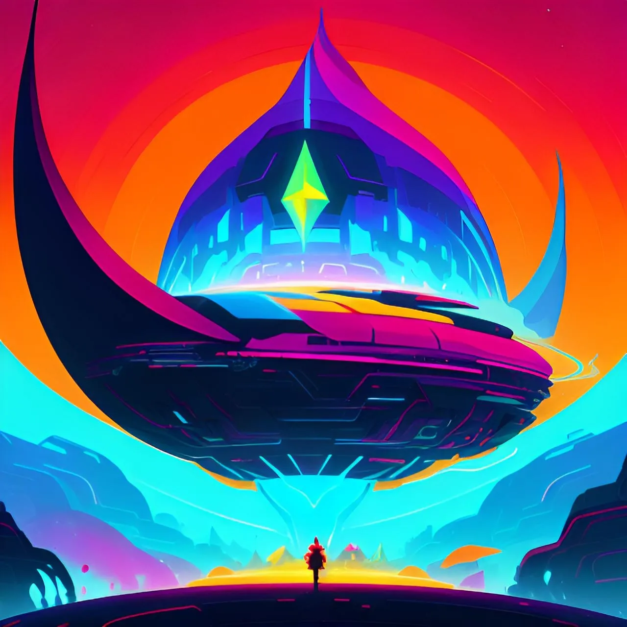 a man standing in front of a giant alien ship