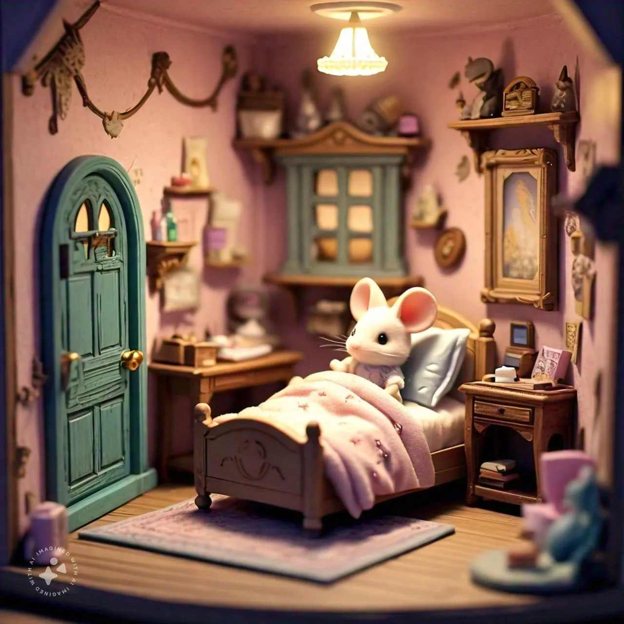 furniture, light, purple, blue, dollhouse, toy, lighting, interior design, decoration, living room and mouse