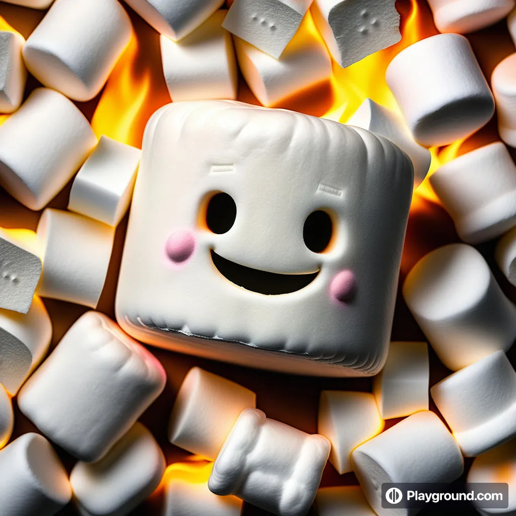 a marshmallow with a smiley face surrounded by marshmallows