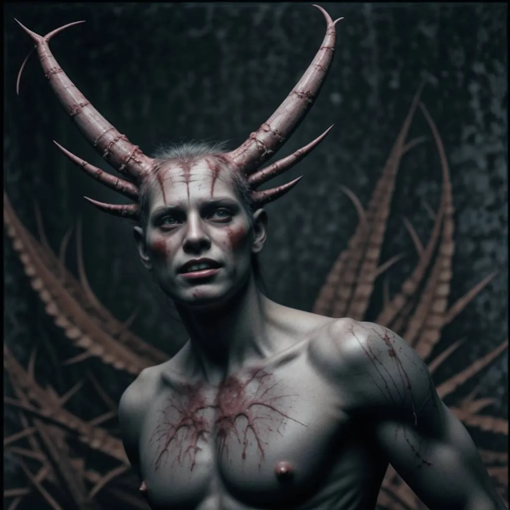 a man with horns and blood on his face