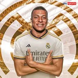 Mbappe in a soccer uniform standing with his arms crossed