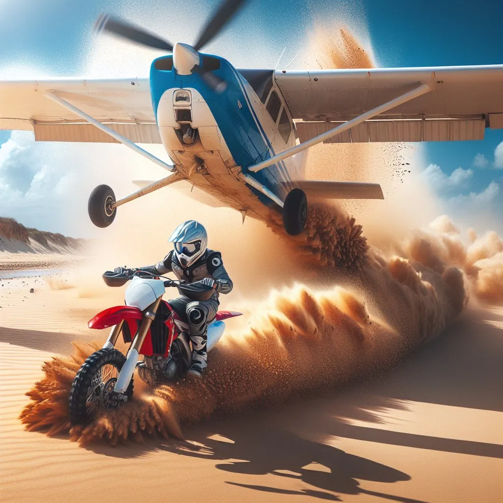 a man riding a dirt bike on top of a sandy beach