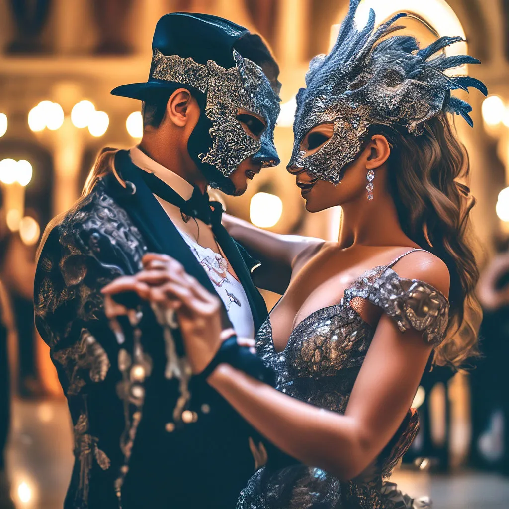 a man and a woman dressed up in masquerades