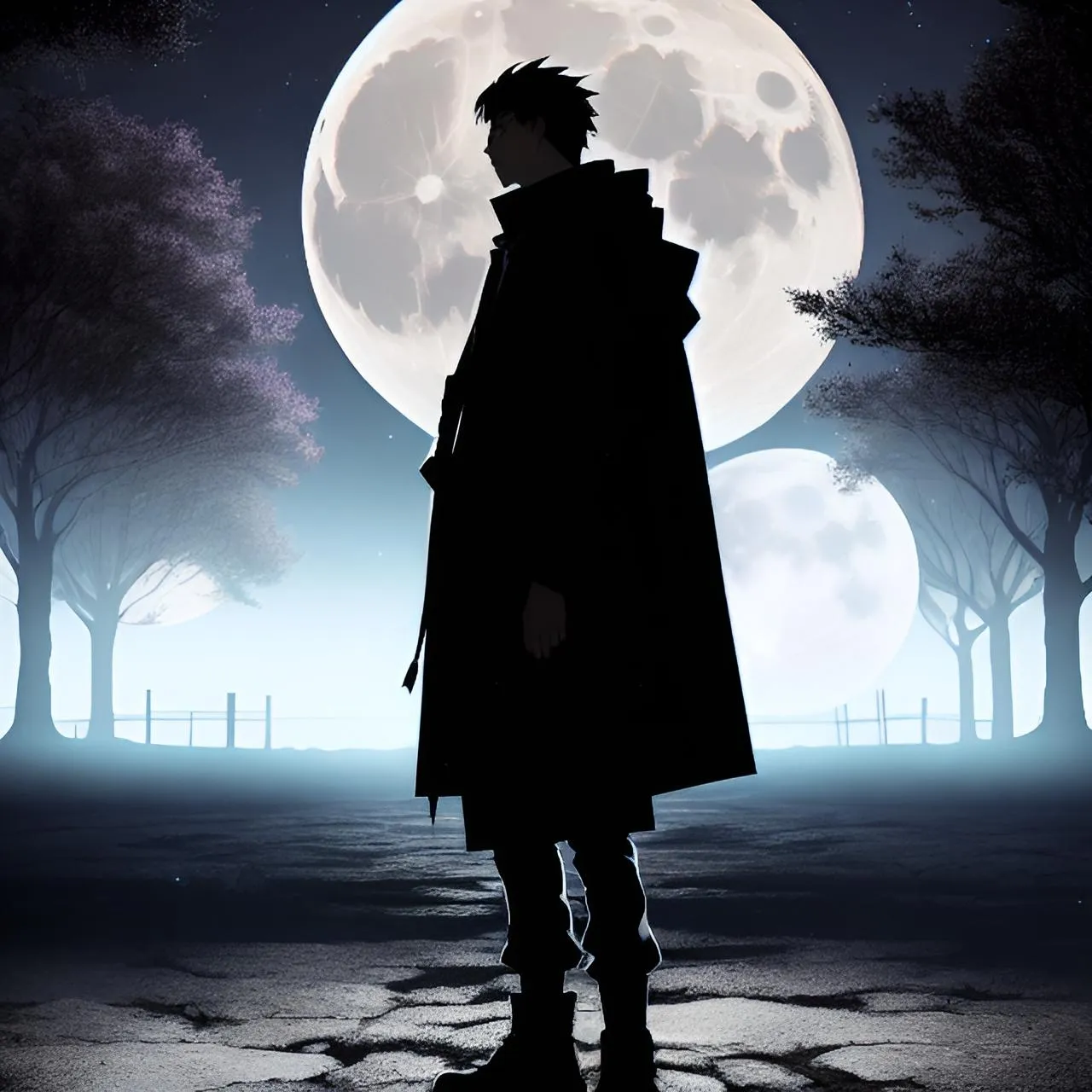 a man standing in front of a full moon