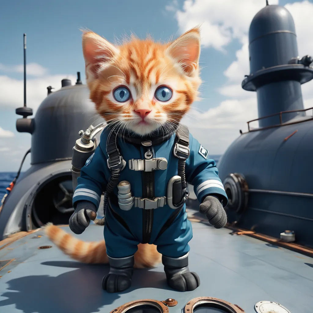 a cat in a space suit standing on top of a submarine