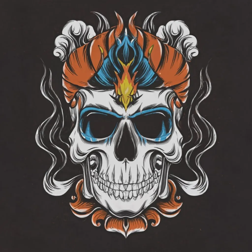 a skull with flames on it's head