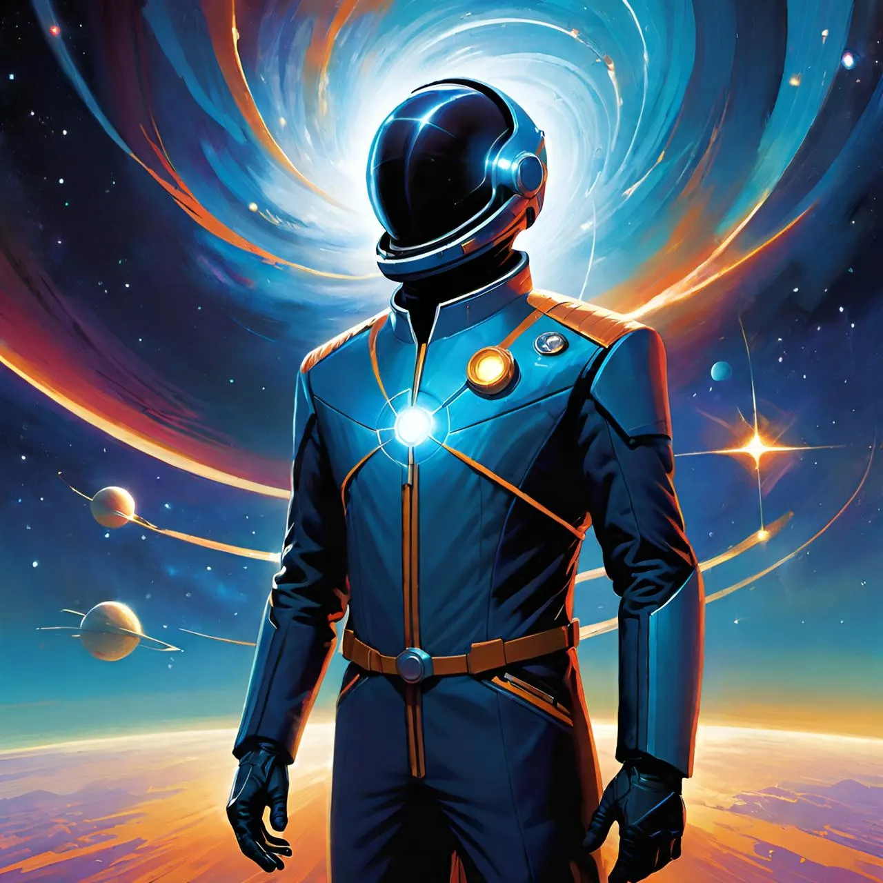 a painting of a man in a space suit