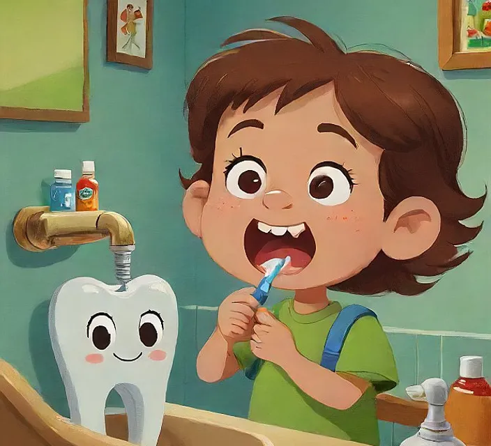 a young boy brushing his teeth in a bathroom